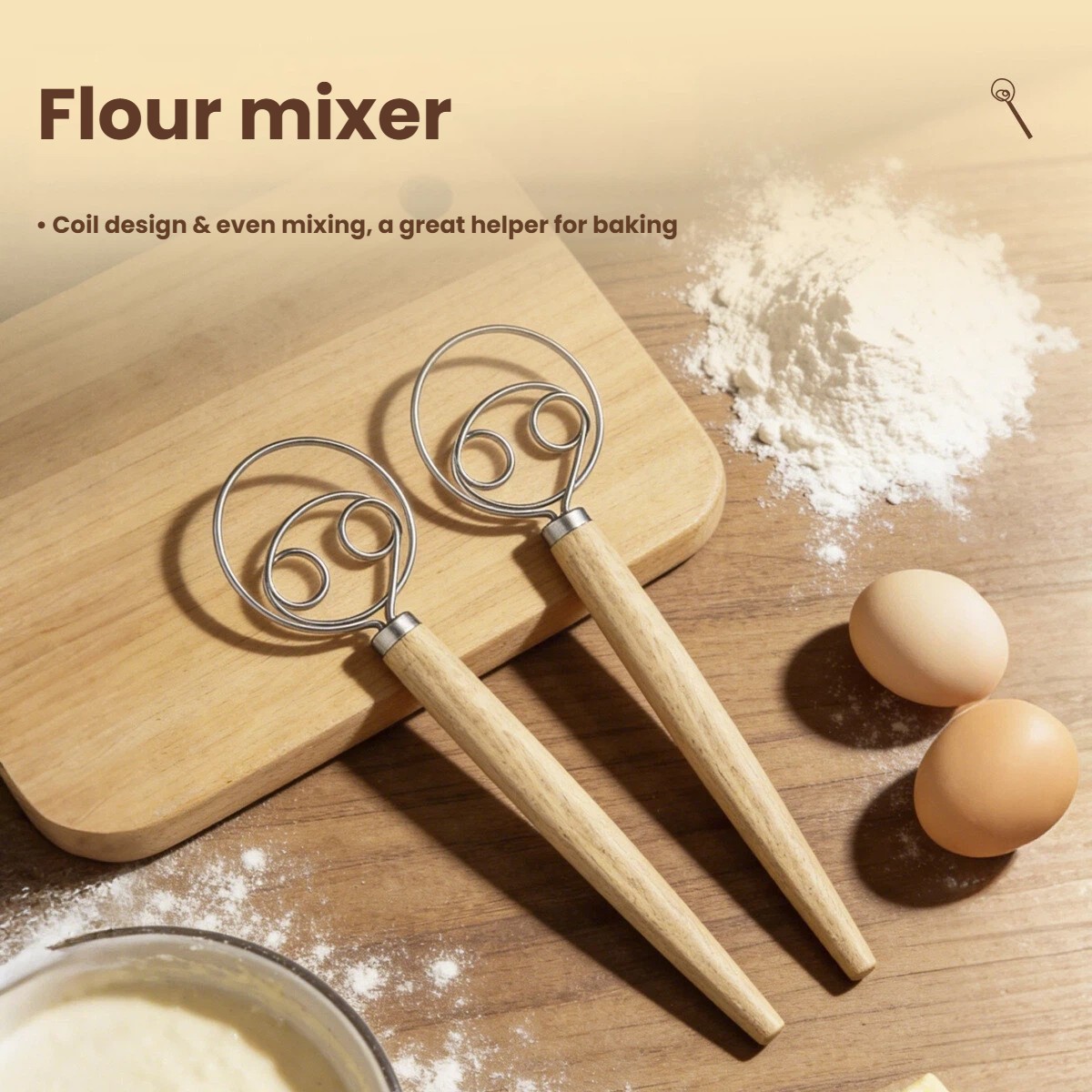Dough Whisk Large Wood Handle  - Danish Pancake Pan recension och pris